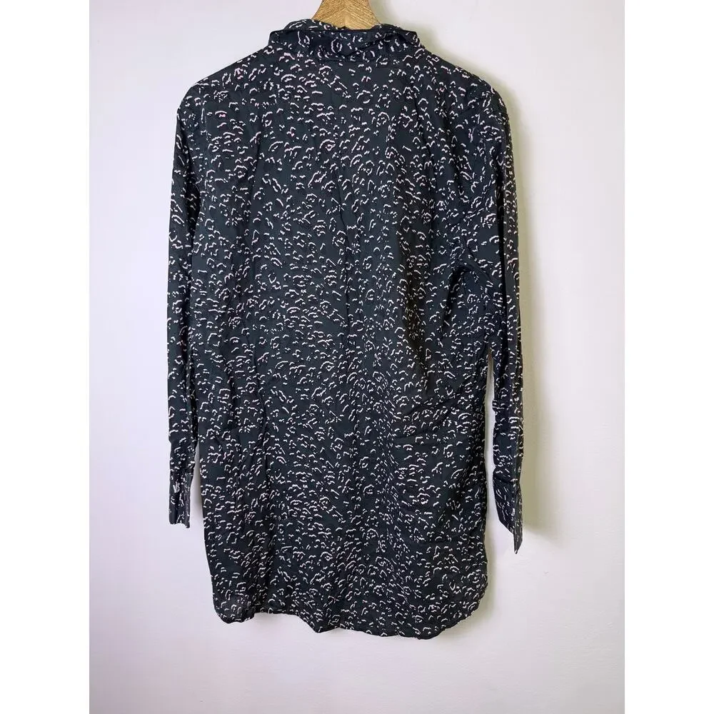Victoria’s Secret Black Pink Print Button Down Sleep Shirt M